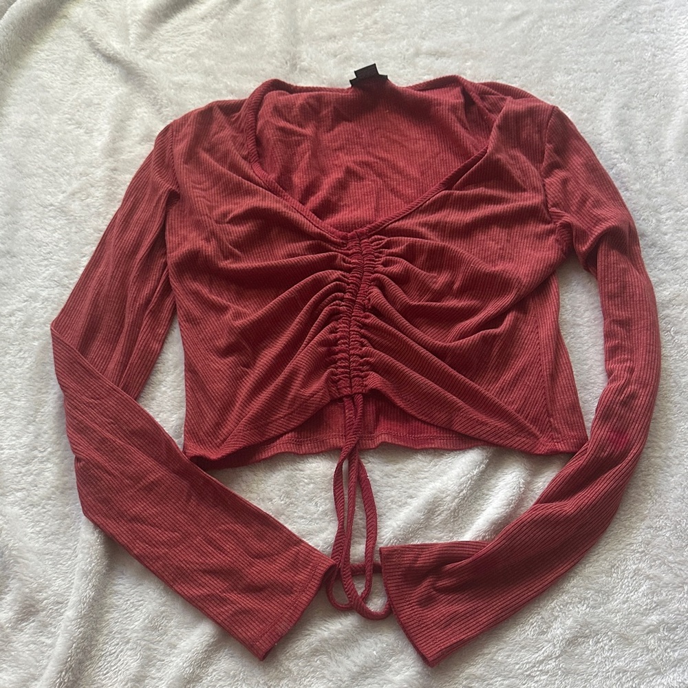 Rue21 Burgundy Ruched Long Sleeve Blouse